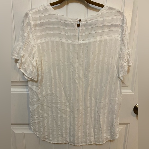 LOFT white striped blouse with ruffled sleeves - Picture 6 of 7